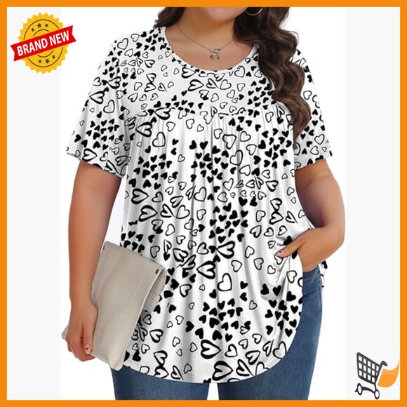 Tops - Plus Size Tunic Top Short Sleeve Crew Neck Soft Rayon Blouse 1X-5X